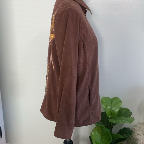 Bob Mackie Wearable Art Zip Front Brown Embroidered Phoenix Bird Jacket Size M - Picture 11 of 17